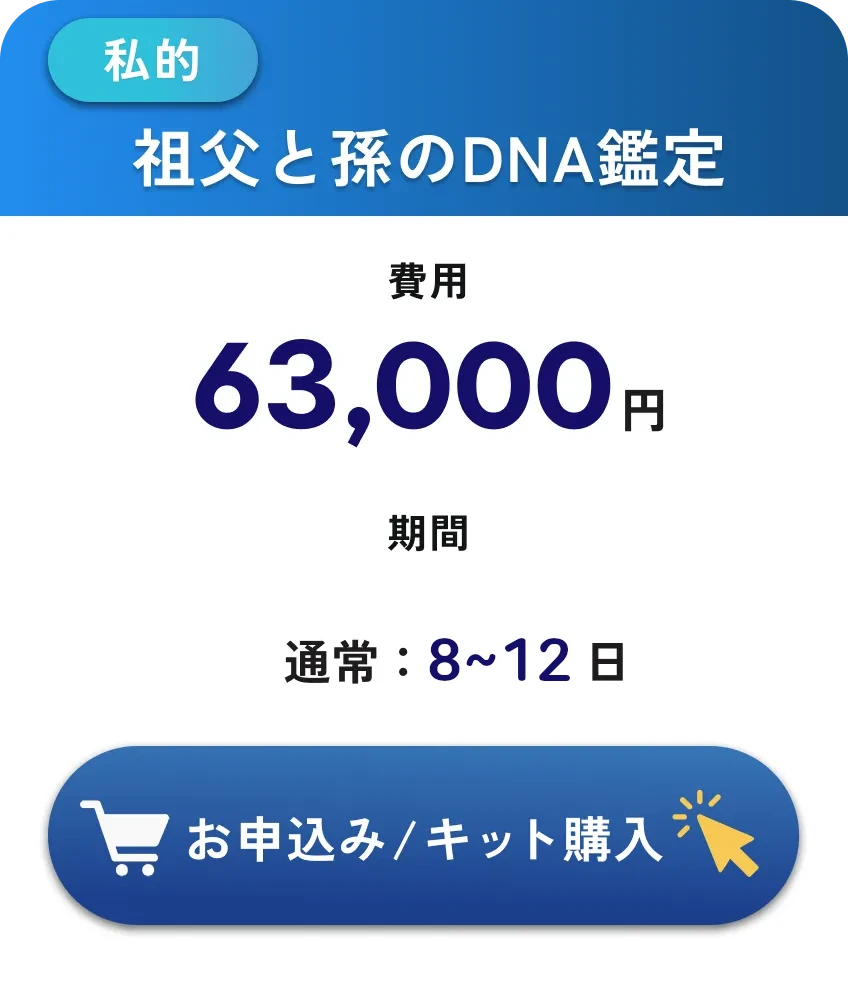 私的・祖父と孫のDNA鑑定・63,000円・検査期間3～5日（通常7～9日）税込・往復送料込
