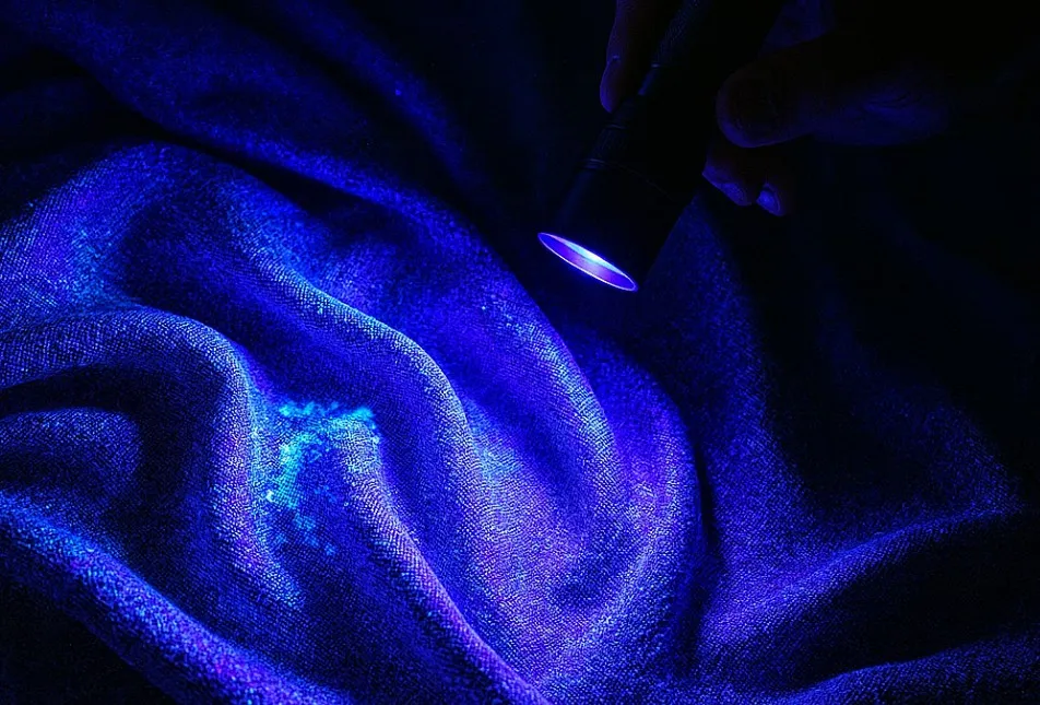 精液を簡易的に検出する方法-ブラックライトに照らされた布